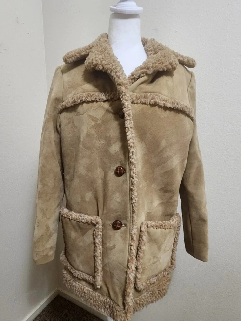 VTG 70s Fingerhut Fashions Penny Lane Faux Suede Sherpa Coat M Boho Hippie Chore